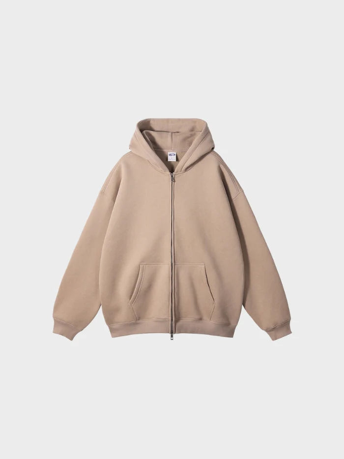 sweat zippé molleton beige vue produit