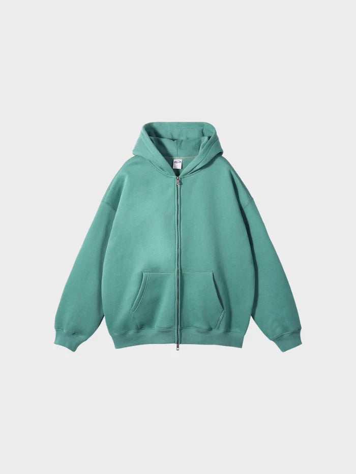 sweat zippé molleton. bleu porté vue de face