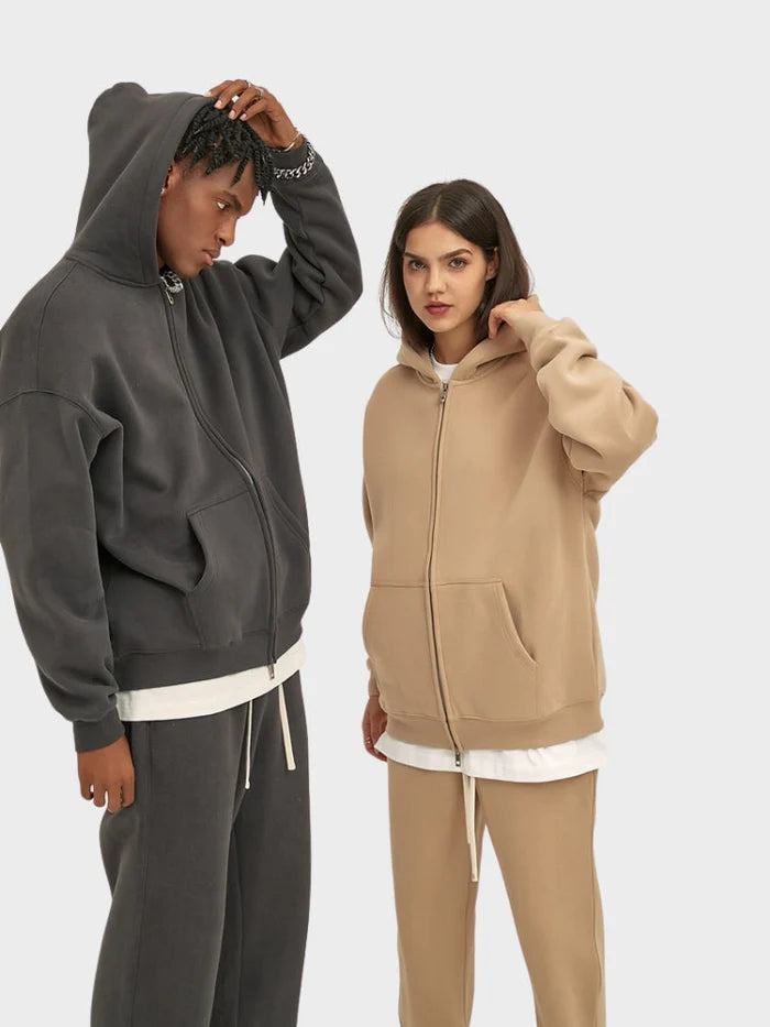 sweat zippé molleton gris vue produit