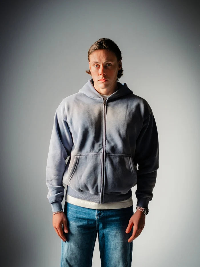 Sweat à capuche zippé "Délavé dégradé" 330 g/m²