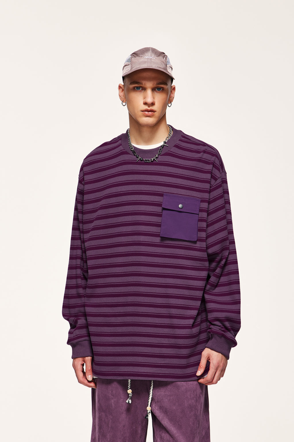 pull rayé violet