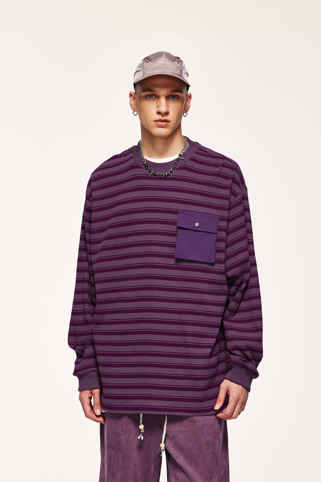 pull rayé violet