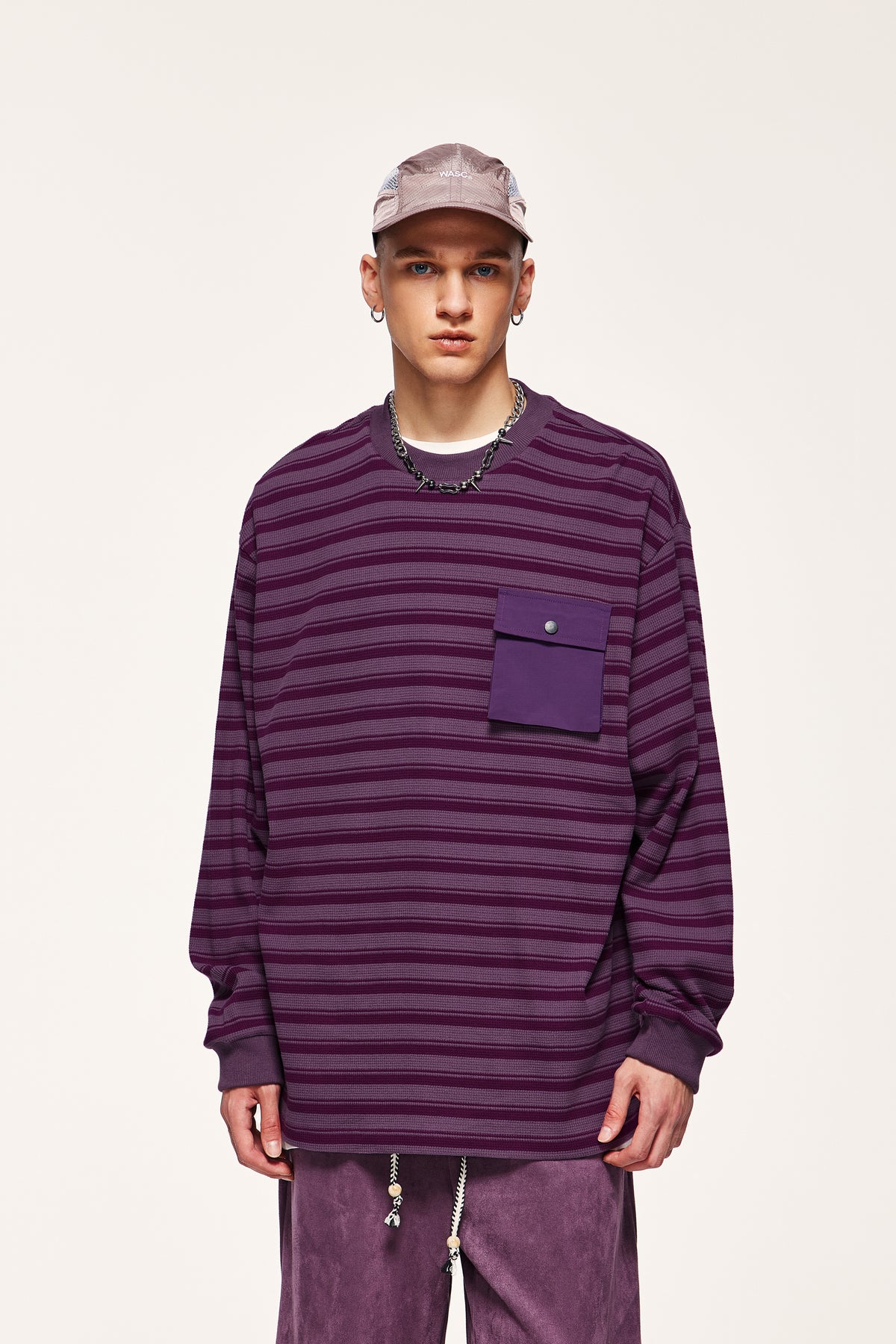 pull rayé violet