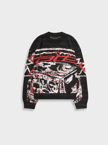 sweat vintage streetwear maille ajourée noir – BTQS