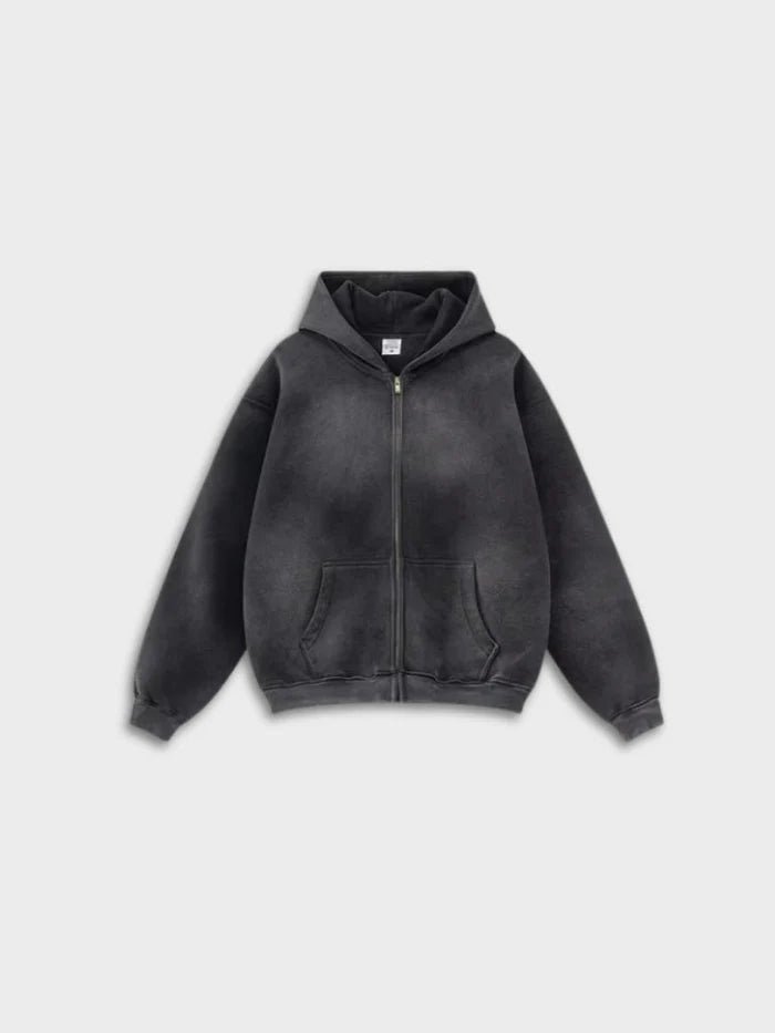 Sweat à capuche zippé "Délavé dégradé" 330 g/m²