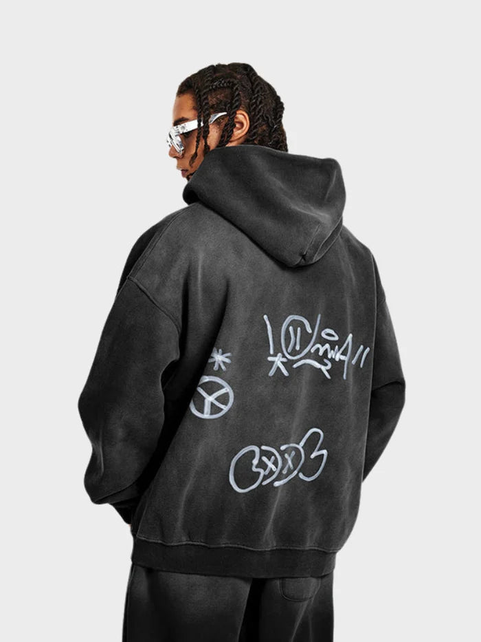 Sweat à capuche zippé "Délavé Graffiti"