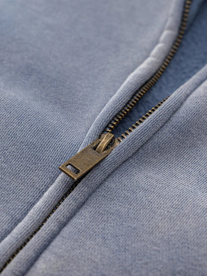 sweat zippé délavé dégradé 330 g/m² détail matière et coutures