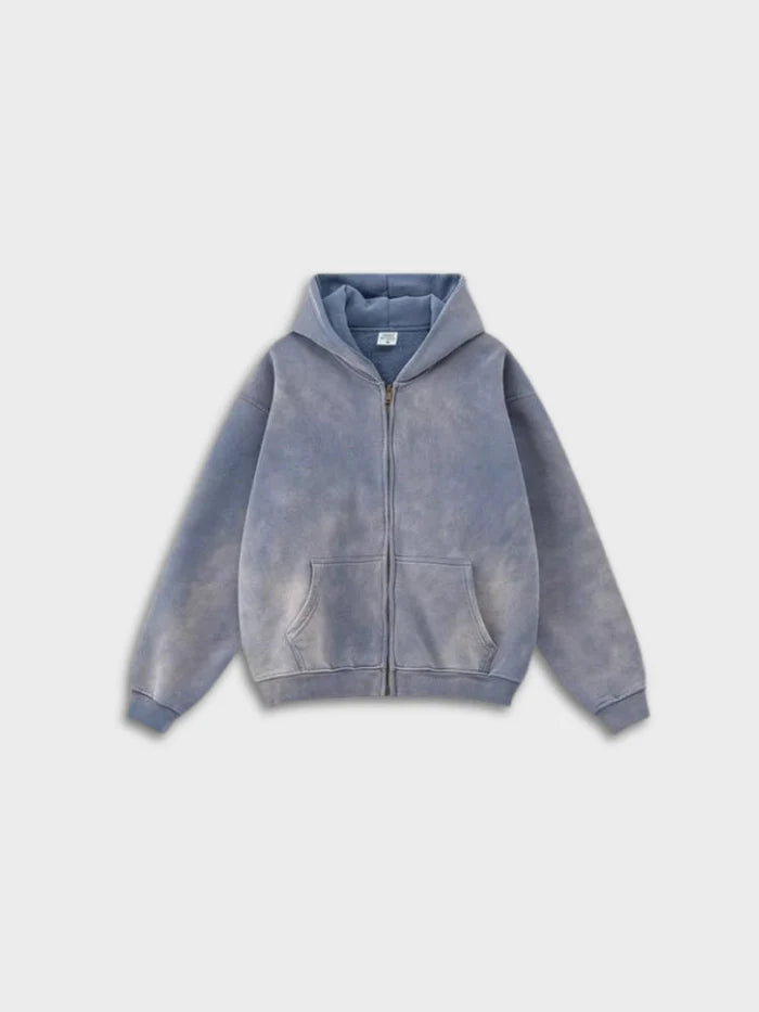 Sweat à capuche zippé "Délavé dégradé" 330 g/m²