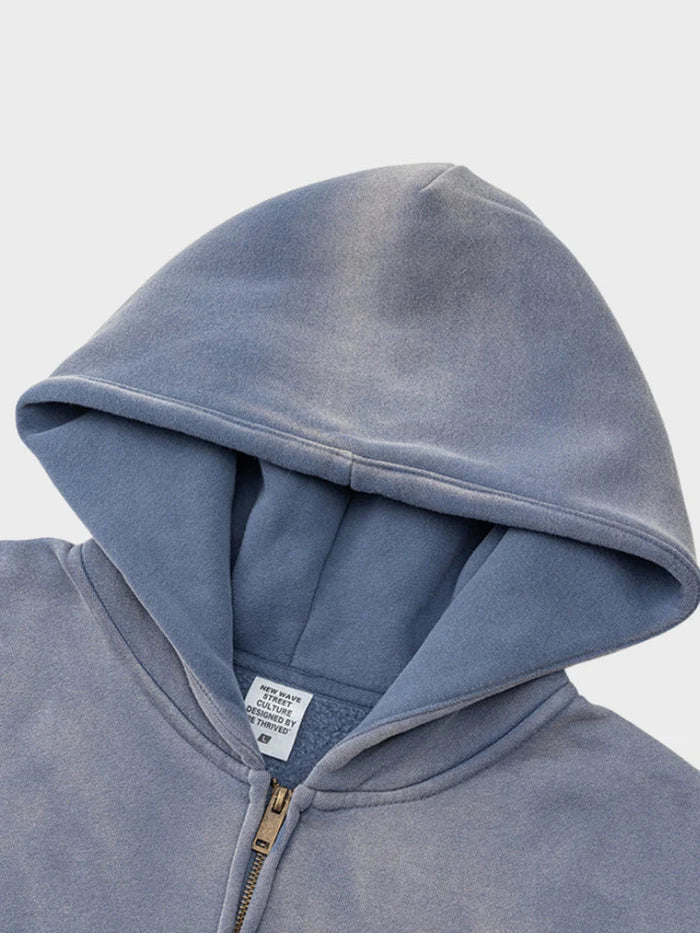 sweat zippé délavé dégradé 330 g/m² détail zoom logo
