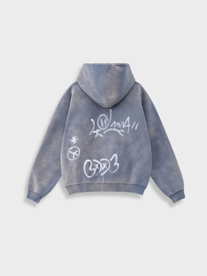 Sweat à capuche zippé "Délavé Graffiti"