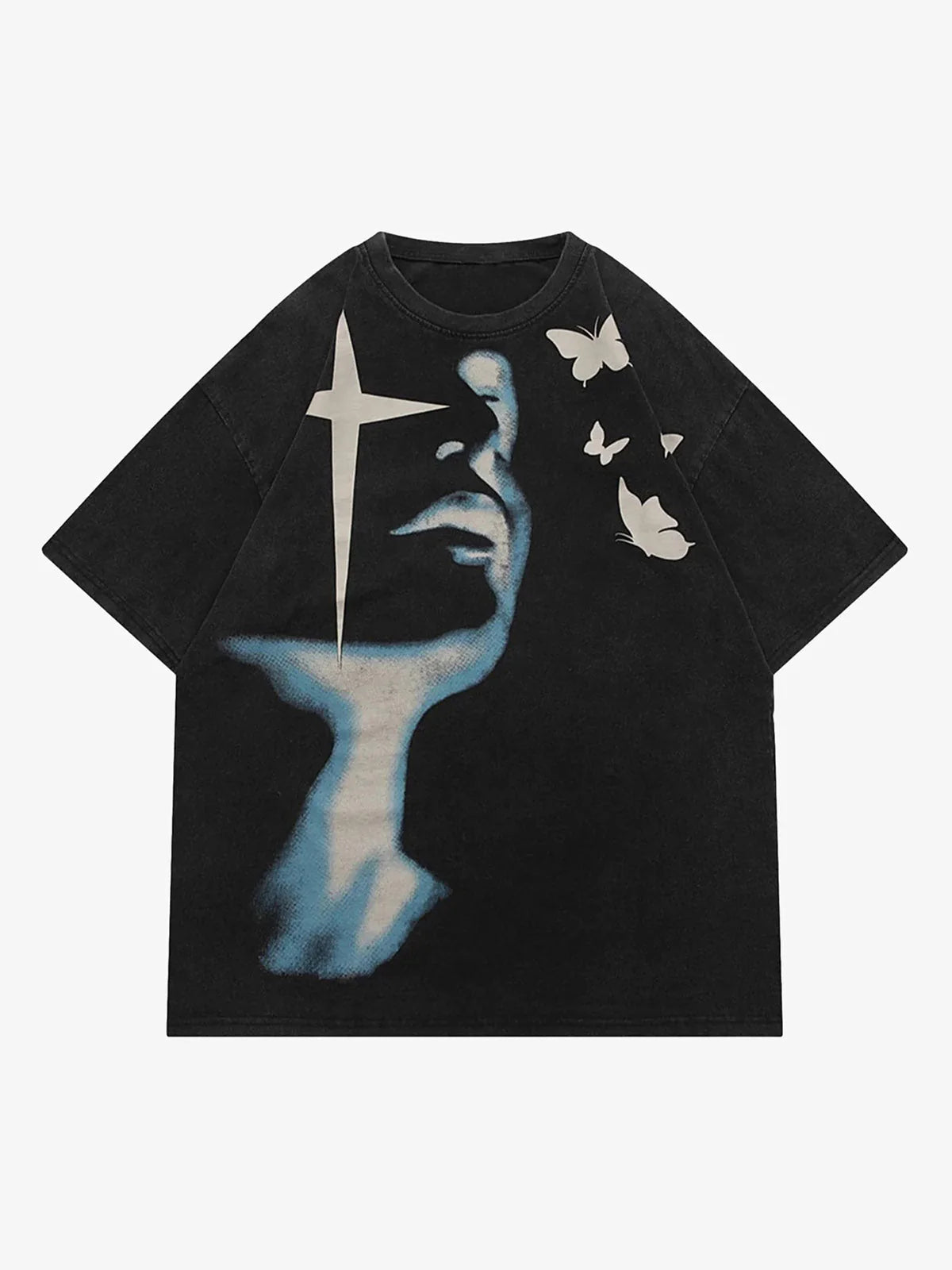 t-shirt streetwear imprimé visage abstrait – BTQS