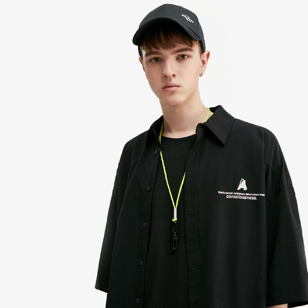 chemise noir manche courte