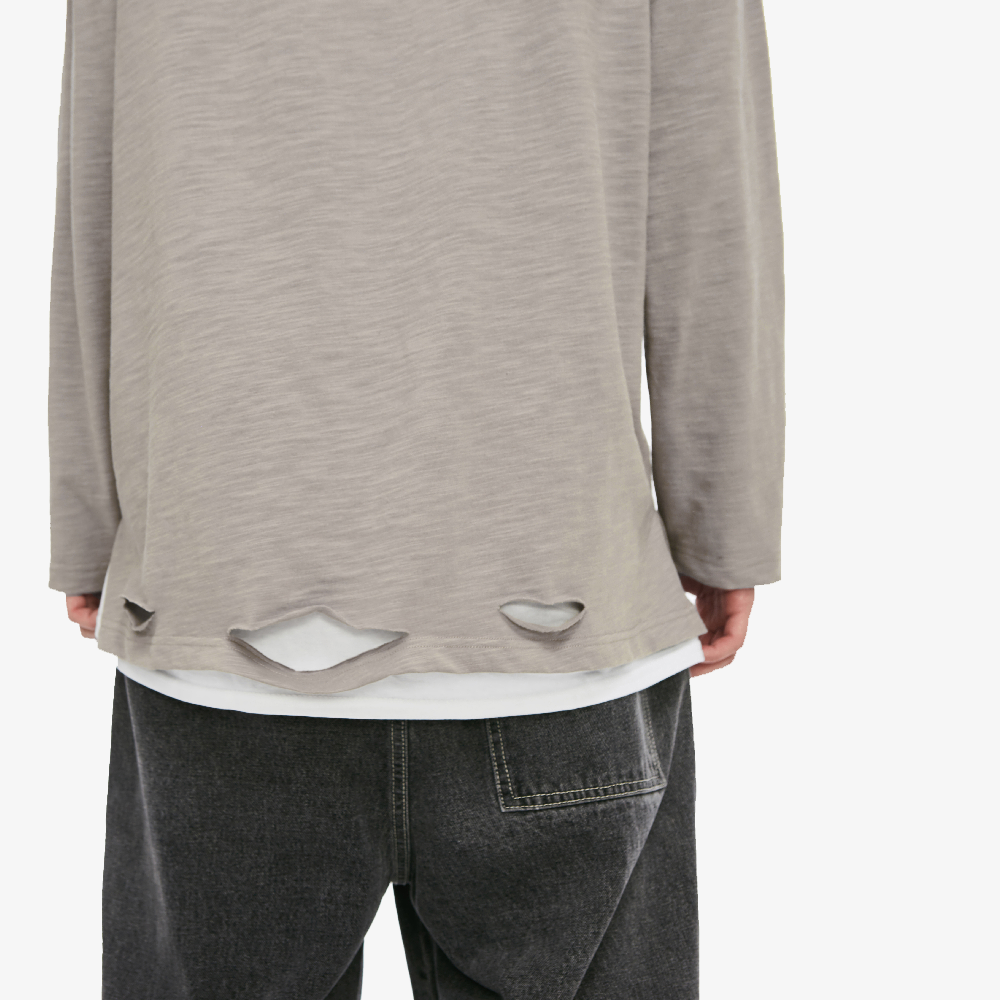 pull déchiré gris